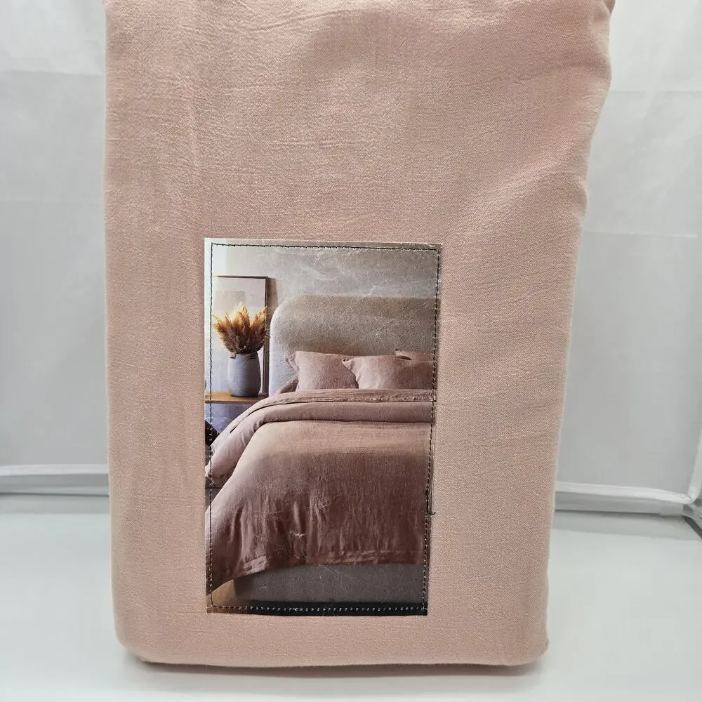 3-pc PiuBelle Linen Blend QUEEN Size Duvet Cover Set Light Peach Shabby Chic NEW